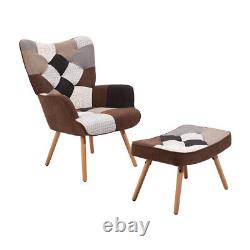 Patchwork Wingback Armchair Fireside Lounge Chair & Footstool for Living Bedroom