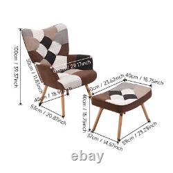 Patchwork Wingback Armchair Fireside Lounge Chair & Footstool for Living Bedroom