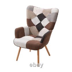 Patchwork Wingback Armchair Fireside Lounge Chair & Footstool for Living Bedroom