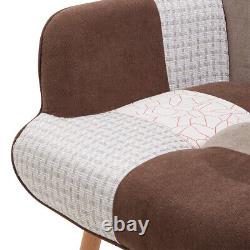 Patchwork Wingback Armchair Fireside Lounge Chair & Footstool for Living Bedroom