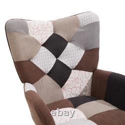 Patchwork Wingback Armchair Fireside Lounge Chair & Footstool for Living Bedroom
