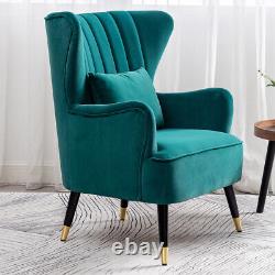 Peacock Blue Wing Back Armchair Velvet Upholstered Fireside Bedroom Chair Sofa