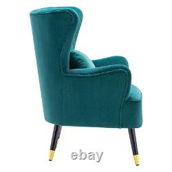 Peacock Blue Wing Back Armchair Velvet Upholstered Fireside Bedroom Chair Sofa