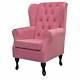 Pink Buttoned Armchair Wingback Fireside Chair Flamingo Soft Fabric Handmade