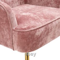 Pink Crushed Velvet Fireside Armchair Single Seater Sofa Padded Seat Club Chairs