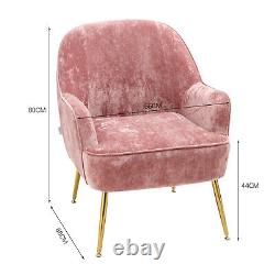 Pink Crushed Velvet Fireside Armchair Single Seater Sofa Padded Seat Club Chairs