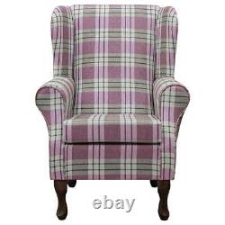 Pink Tartan Wingback Armchair Fireside Chair Handmade in Kintyre Heather Fabric