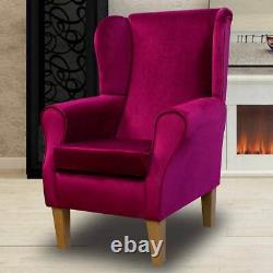 Pink Velvet Fireside Wingback Armchair Handmade Monaco Fabric Luxury Accent