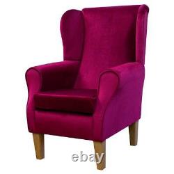 Pink Velvet Fireside Wingback Armchair Handmade Monaco Fabric Luxury Accent