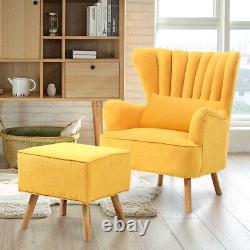Pleated Tufted Wing Back Chair Living Room Fireside Lounge Armchair w Footstool