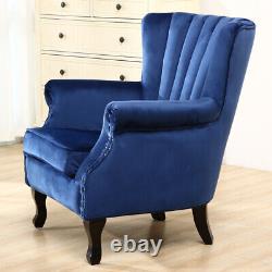 Pleated Wing Back Armchair Velvet Padded Accent Tub Chair Bedroom Fireside Sofa