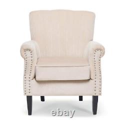 Plush Fabric Armchair Shell Back Rivet Fireside Tub Chair Accent Pad Sofa Beige