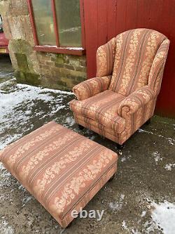 Quality Wing High Back Fireside Chair Armchair & Large Matching Stool