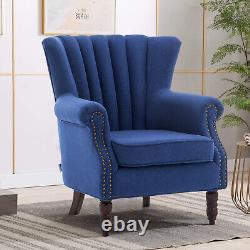 Queen Anne Armchair Scroll Arm Wing Back Chair Linen Fabric Lounge Fireside Sofa