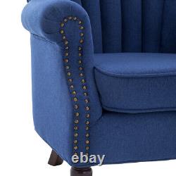 Queen Anne Armchair Scroll Arm Wing Back Chair Linen Fabric Lounge Fireside Sofa