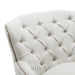 Queen Anne Buttoned Back Chesterfield Chair Linen Fabric Fireside Armchair Sofa