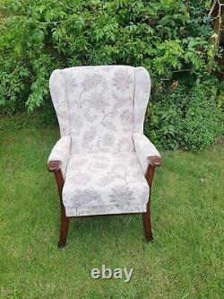 Queen Anne Cottage Fireside Chair -floral Golden Brown Weave Effect Fabric