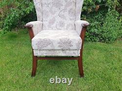 Queen Anne Cottage Fireside Chair -floral Golden Brown Weave Effect Fabric