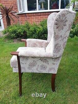 Queen Anne Cottage Fireside Chair -floral Golden Brown Weave Effect Fabric