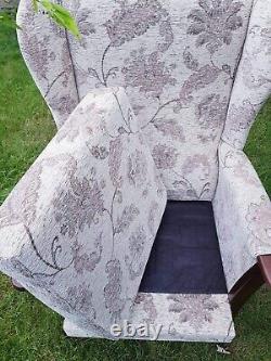 Queen Anne Cottage Fireside Chair -floral Golden Brown Weave Effect Fabric