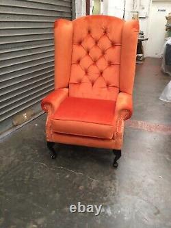 Queen Anne Extra High back Wing fireside Velvet Chair. Many Colours Available