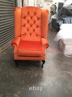 Queen Anne Extra High back Wing fireside Velvet Chair. Many Colours Available