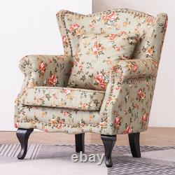 Queen Anne Floral Fabric padded Armchair Fireside Wingback Chair with Cushion