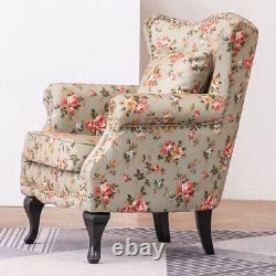 Queen Anne Floral Fabric padded Armchair Fireside Wingback Chair with Cushion