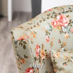 Queen Anne Floral Fabric padded Armchair Fireside Wingback Chair with Cushion