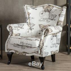 Queen Anne Legs High Wing Back Fireside Sofa Butterfly Fabric Accent Armchair UK