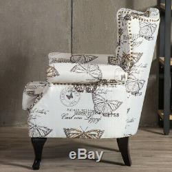 Queen Anne Legs High Wing Back Fireside Sofa Butterfly Fabric Accent Armchair UK