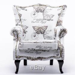 Queen Anne Legs High Wing Back Fireside Sofa Butterfly Fabric Accent Armchair UK