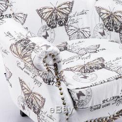 Queen Anne Legs High Wing Back Fireside Sofa Butterfly Fabric Accent Armchair UK