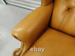 Queen Anne Light Tan Chesterfield Leather Wingback Chair Wing Back, Fireside