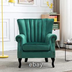 Queen Anne Style Velvet Armchair Oyster Back Chair Single Sofa Lounge Fireside