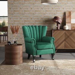 Queen Anne Style Velvet Armchair Oyster Back Chair Single Sofa Lounge Fireside