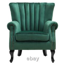 Queen Anne Style Velvet Armchair Oyster Back Chair Single Sofa Lounge Fireside