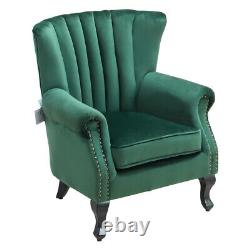 Queen Anne Style Velvet Armchair Oyster Back Chair Single Sofa Lounge Fireside