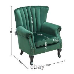 Queen Anne Style Velvet Armchair Oyster Back Chair Single Sofa Lounge Fireside