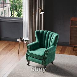 Queen Anne Style Velvet Armchair Oyster Back Chair Single Sofa Lounge Fireside
