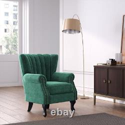 Queen Anne Style Velvet Armchair Oyster Back Chair Single Sofa Lounge Fireside