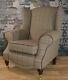 Queen Anne Wing Back Cottage Fireside Chair Bamburgh Brown Check Fabric