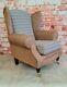 Queen Anne Wing Back Cottage Fireside Chair Orange And Blue Honeycomb Design