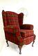 Queen Anne Wing Back Cottage Style Fireside Chair In Red Lana Tartan Fabric