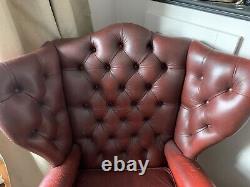 Queen Anne Wingback Chesterfield Oxblood Fireside Chair Partial Restoration