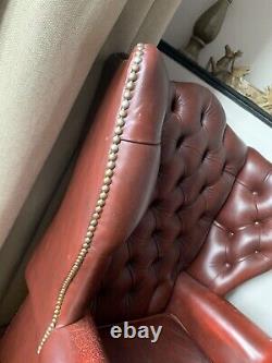 Queen Anne Wingback Chesterfield Oxblood Fireside Chair Partial Restoration