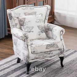Queen Anne Wingback Fireside Armchair Chesterfield Butterfly Fabric Lounge Chair