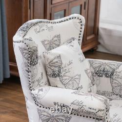 Queen Anne Wingback Fireside Armchair Chesterfield Butterfly Fabric Lounge Chair