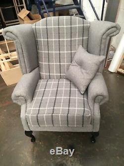 Queen Anne wing back fireside Balmoral Tartan Chair. Many Colours Available