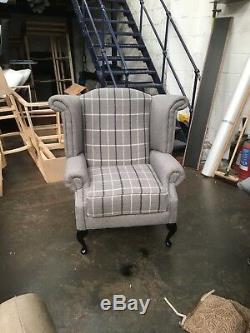 Queen Anne wing back fireside Balmoral Tartan Chair. Many Colours Available